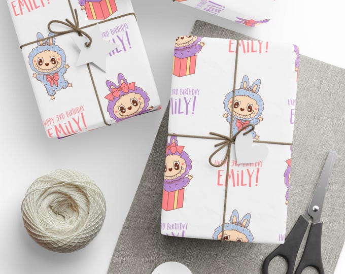 Personalized Labubu Birthday Gift Wrap: Custom Name, Party Supplies