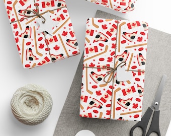 Canada Day Gift Wrap, Hockey Canada Gift Wrap, Canadiana Wrapping Paper, Canada-themed Gift Wrap, Seasonal Gift Wrap, Holiday Gift Wrap