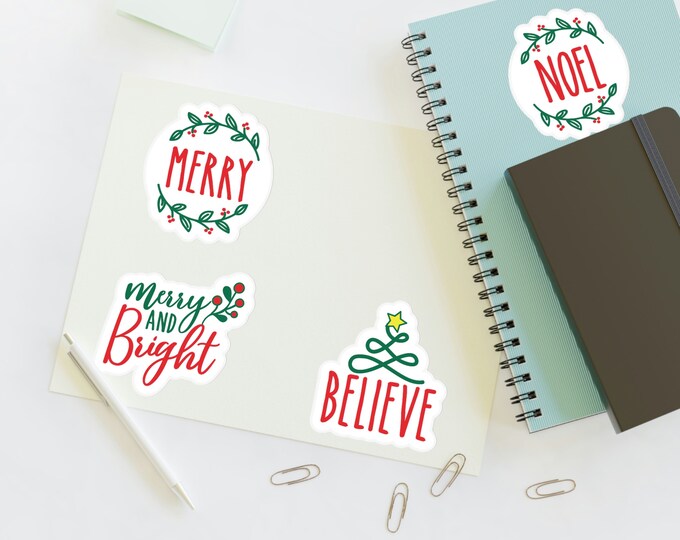 Christmas Sticker Sheets, Die-Cut Stickers, Holiday Stickers, Christmas Stickers, Merry Christmas Stickers, Christmas Labels