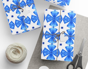 Blue Ceramic Tile Wrapping Paper: Mediterranean Gift Wrap