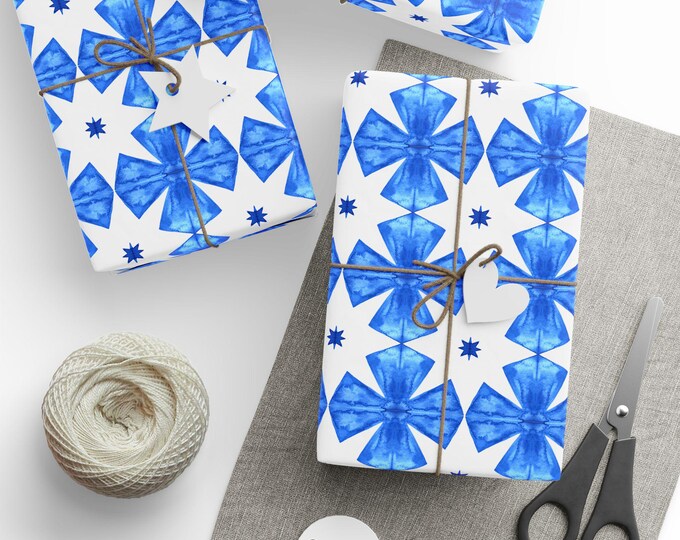 Blue Ceramic Tile Wrapping Paper, Blue Ceramic Tile Gift Wrap, Mediterranean Tile Gift Wrap, Wedding Gift Wrap, Wrapping Paper Roll