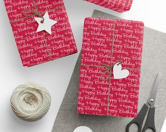 Happy Birthday Gift Wrap, Red Birthday Gift Wrap, Party Supplies, Celebration Gift Wrap, Unique Design, Special Occasion, Trendy Gift Wrap