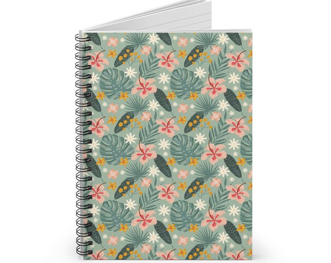 Tropical Floral Spiral Notebook: Ruled Line Journal