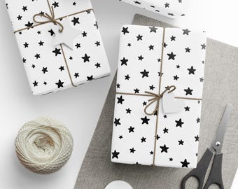 Black Stars Gloss Wrapping Paper, 90 GSM