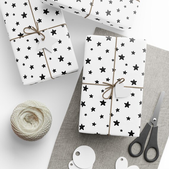 Black Stars Gloss Wrapping Paper, 90 GSM