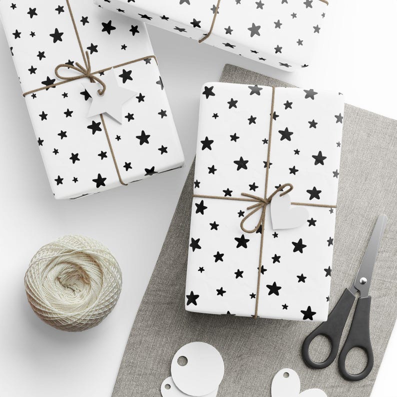 Black Stars Gloss Wrapping Paper, 90 GSM image 1
