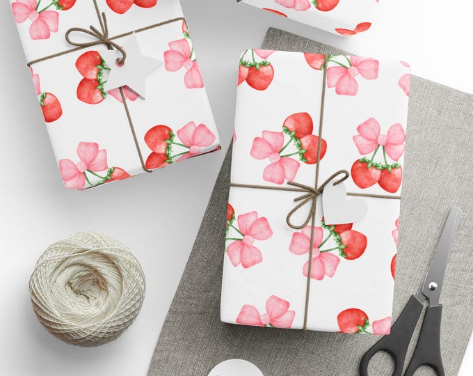 Wrapping Papers - Pink Coquette Cherries Gift Wrap, Coquette Wrapping Paper Roll, Pretty Pink Coquette, Gift Wrap for Her, Girly Gift Wrap,