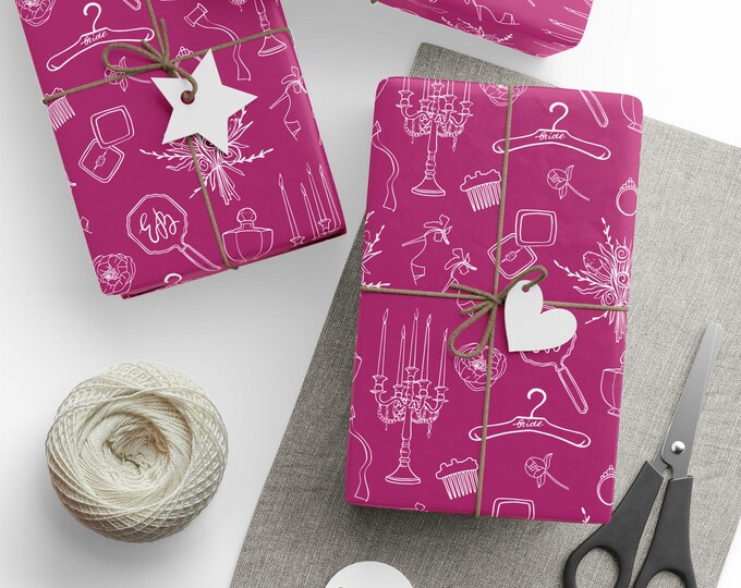 Gift Wrap, Wedding Celebration Pink Floral Bride, Whimsical Design Wrap, Wedding Occasions, Bridal Party Supplies, Event Gift Packaging