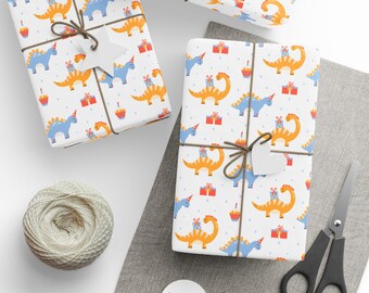 Cute Dinosaur Birthday Gift Wrap, Birthday Boy Gift Wrap, Birthday Girl Gift Wrap, Dino Gift Wrap, Wrapping Paper Roll, Birthday Gift Wrap