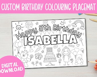 Custom Birthday Coloring Placemat, Kids Party Activity (Digital Download)