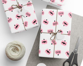 Roze Halloween-cadeauverpakking, vleermuizen en pompoenen, feestverpakking