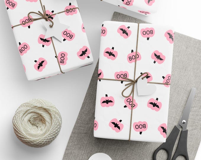Pink Halloween Wrapping Paper, Pink Pumpkins Gift Wrap, Pink Halloween Gift Wrap, Pink Gift Wrap