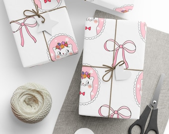 Coquette Cat Gift Wrap: Pink Bows, Birthday Paper