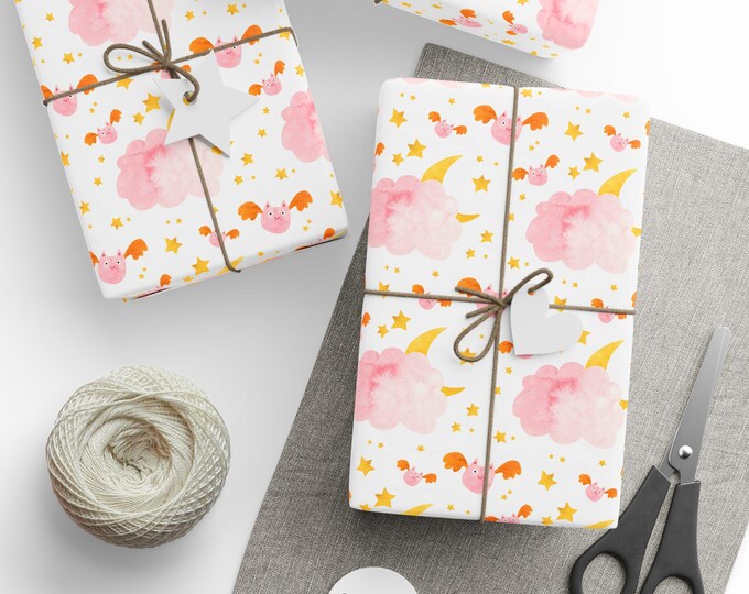 Pink Halloween, Watercolour Gift Wrap, Pink Halloween Gift Wrap, Spooky Halloween Gift Wrap, Pink Bats Gift Wrap, Spooky Boo Gift Wrap