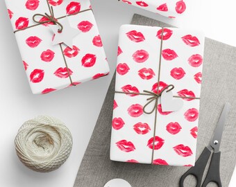 Valentines Day Gift Wrap, Valentine Gift Wrap, Valentine Wrapping Paper, Cute Valentine Wrap, Sweetheart Kiss Gift Wrap, Red Lips