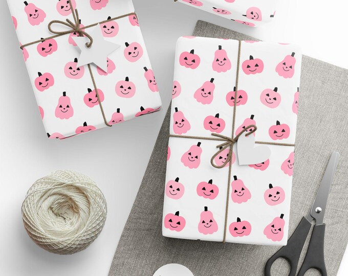 Pink Halloween, Watercolour Gift Wrap, Halloween Pink Gift Wrap, Pink Pumpkins Gift Wrap, Pink Wrapping Paper, Pink Halloween Gift Wrap