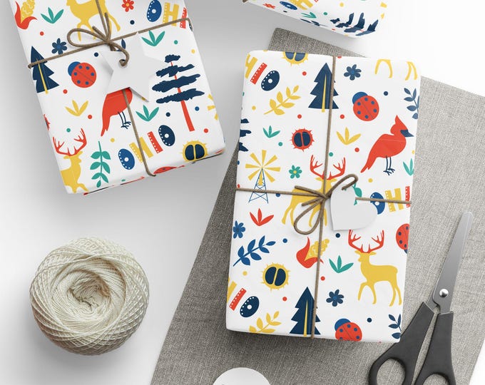 US State Wrapping Paper, Ohio State Gift Wrap, Folk Art Style Wrapping Paper, Scandinavian Style Gift Wrap, Premium Gift Wrap