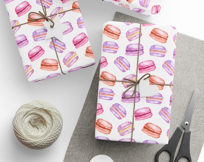 French Macarons Gift Wrap, French Pastry Gift Wrap, Birthday Gift Wrap, Paris Lifestyle Gift Wrap, Wrapping Paper Roll, Macarons Gift Wrap