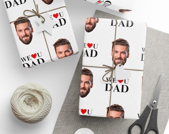 Custom Dad Photo Wrapping Paper, Happy Fathers Day, Gift Wrap Roll, Personalized Present Wrap, Customized Family Photos, Father's Day Roll