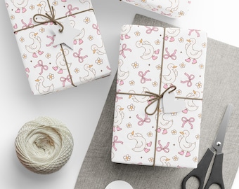Silly Goose Gift Wrap, Baby Shower Gift Wrap, Coquette Wrapping Paper, Silly Goose and Bows Wrapping Paper, Whimsical Gift Wrap