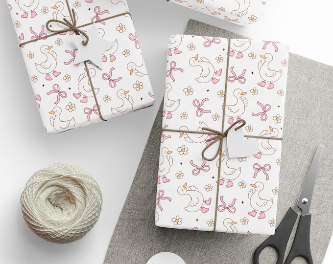 Silly Goose Gift Wrap, Baby Shower Gift Wrap, Coquette Wrapping Paper, Silly Goose and Bows Wrapping Paper, Whimsical Gift Wrap