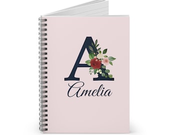 Floral Monogram Spiral Notebook: Custom Name Journal