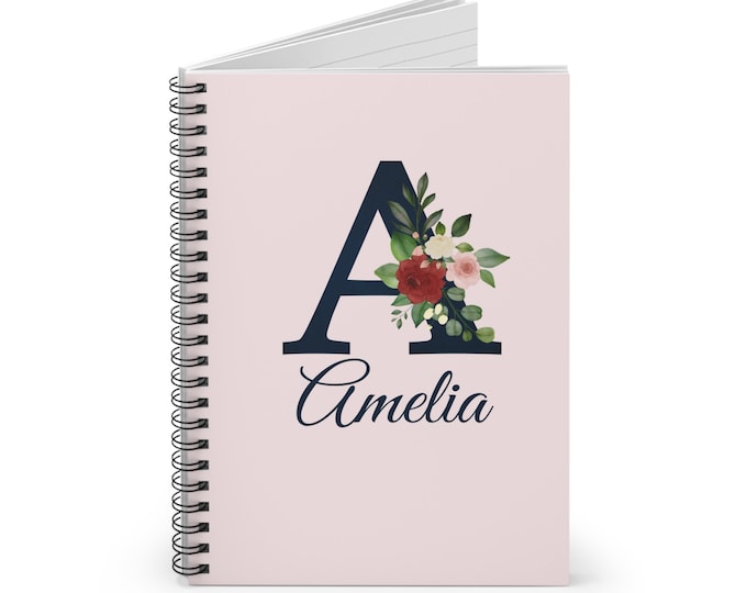 Personalized Spiral Notebook, Ruled Line, Spiral Journal, Custom Name Notebook, Floral Monogram Notebook, Personalized Gift