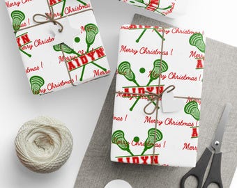 Personalized Lacrosse Christmas Wrapping Paper, Custom Monogram