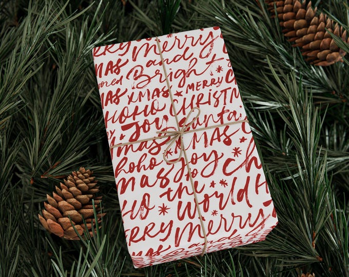 Christmas Gift Wrap, Word Art Christmas Wrapping Paper, Red Gift Wrap, Christmas Wrapping Paper, Holiday Gift Wrap, Premium Gift Wrap