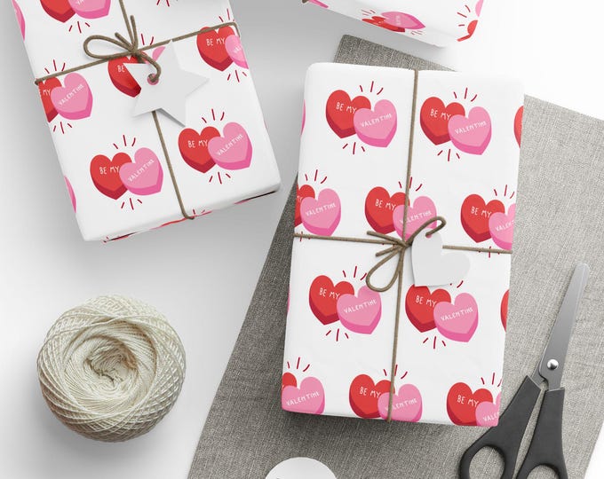 Valentines Day Gift Wrap, Valentine Gift Wrap, Be Mine Wrapping Paper, Cute Valentine Wrap, Sweetheart Gift Wrap, Love Gift Wrap