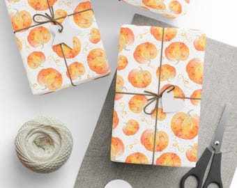 Papel de regalo con calabazas de acuarela: papel de regalo de otoño y Halloween