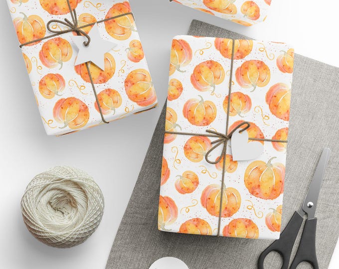 Watercolour Pumpkins Gift Wrap, Autumn Gift Wrap, Fall Gift Wrap, Halloween Gift Wrap, Pumpkins Wrapping Paper Roll
