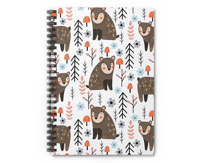 Personalized Scandinavian Forest Animals Spiral Notebook, Ruled Line Journal