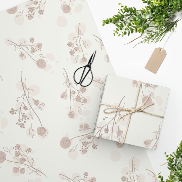 Papier d'emballage floral minimaliste, emballage cadeau de mariage floral, emballage cadeau de mariage, rouleau de papier d'emballage de mariage