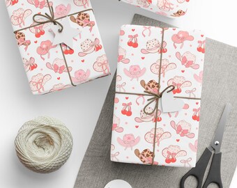 Coquette Cowgirl Gift Wrap: Hats & Cherries Pattern