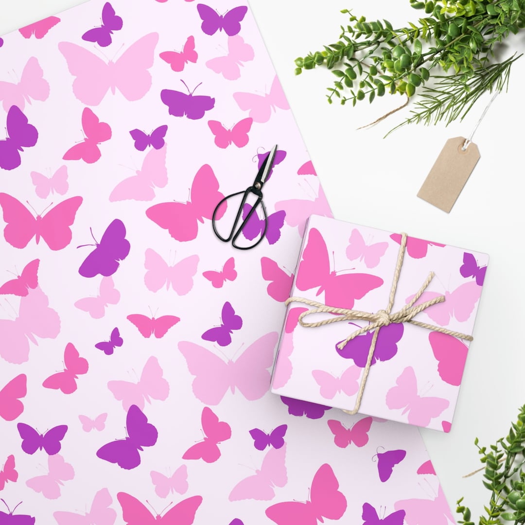 Pink Butterfly Gift Wrap, Cute Butterfly Gift Wrap, Wrapping Paper Roll