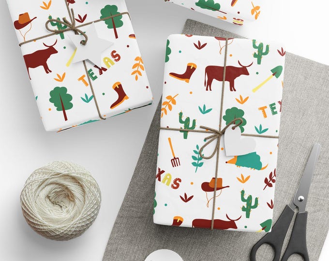 Texas State Wrapping Paper, Texas Gift Wrap, Texas Wrapping Paper, Folk Art Style Gift Wrap, Scandinavian Style Gift Wrap