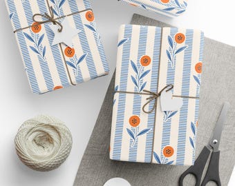 Floral Stripe Gift Wrap, 90gsm Fine Art Paper, Birthday Holiday