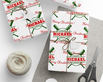 Personalized Sports Baseball Christmas Wrapping Paper: Custom Name Gift Wrap