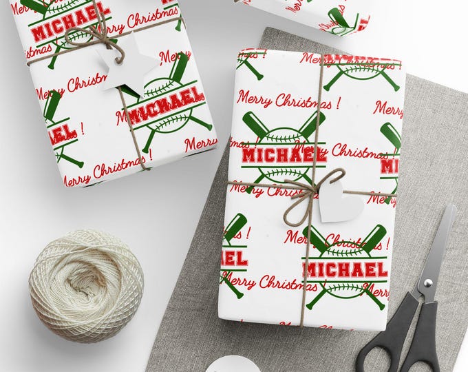 Personalized Sports Baseball Christmas Wrapping Paper: Custom Name Gift Wrap