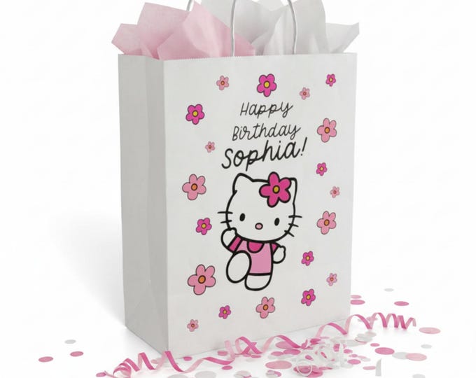 Hello Kitty Floral Birthday Paper Gift Bag | Personalized Name Gift Bag