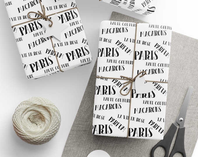 Paris Lifestyle Gift Wrap, Paris Gift Wrap, Paris Wrapping Paper, Paris Word Art, Subway Art, Black and White Gift Wrap