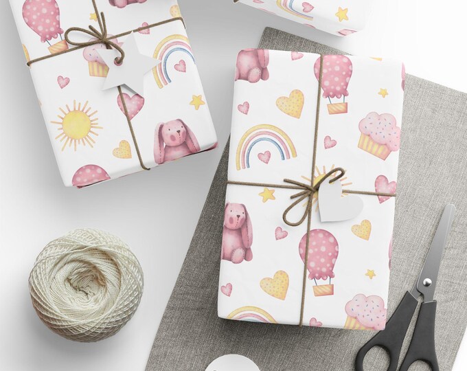 Baby Shower Gift Wrap, Baby Pink Gift Wrap, Baby Stars Gift Wrap, Wrapping Paper Roll, Gift Wrap for Baby, Newborn baby Gift Wrap