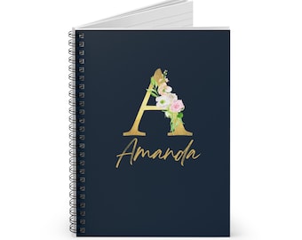 Floral Gold Monogram A Amanda Spiral Notebook | Ruled Journal