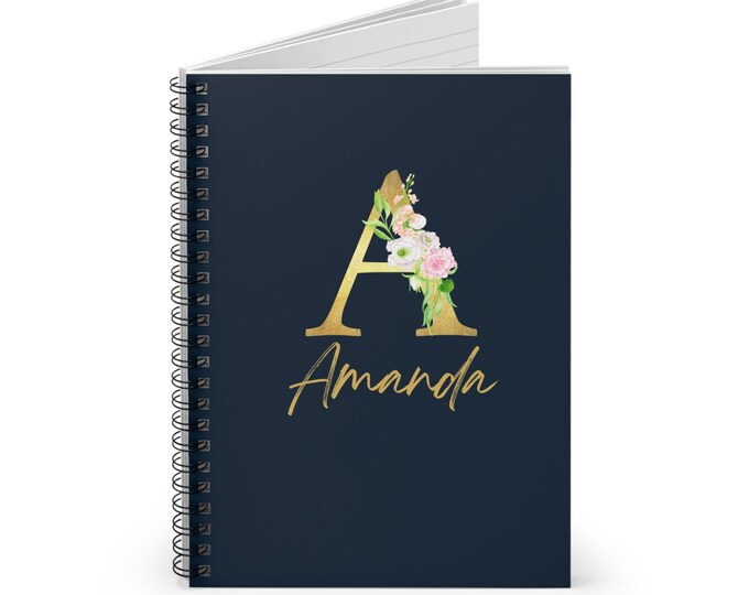 Floral Gold Monogram A Amanda Spiral Notebook | Ruled Journal