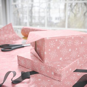 Pink Snowflake Christmas Gift Wrap Roll, Winter Holiday image 3