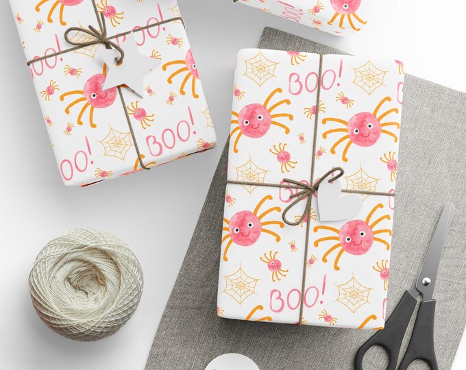 Pink Halloween, Watercolour Gift Wrap, Pink Halloween Gift Wrap, Spooky Halloween Gift Wrap, Pink Spiders Gift Wrap, Spooky Boo Gift Wrap