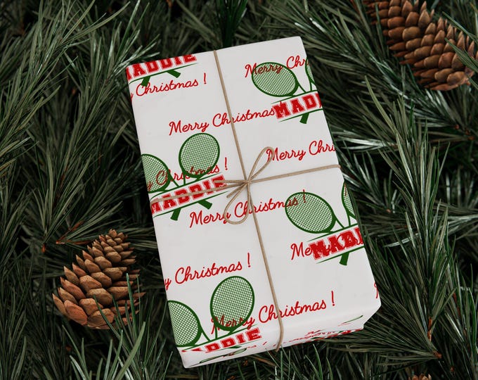 Personalize Tennis Monogram Christmas Gift Wrap, Custom Name Gift Wrap, Tennis Player Wrapping Paper, Gift Wrap for Tennis Players