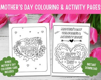 Mother's Day Coloring Activity Book, Kids Printable Pages (Digital Download)