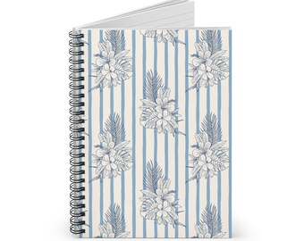 Tropical Floral Spiral Notebook: Blue Striped Journal